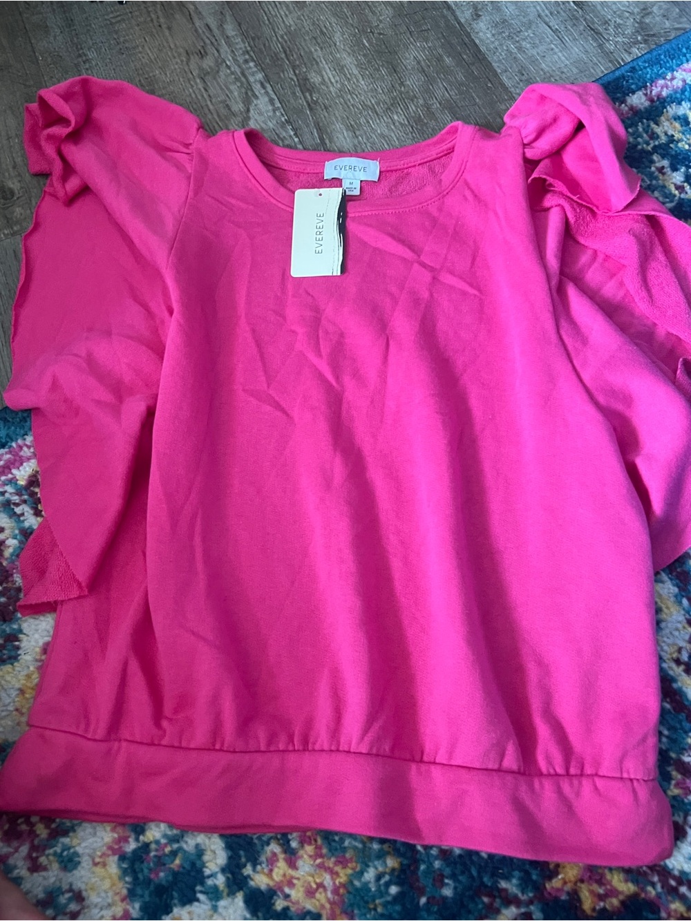 NWT Evereve Bright Pink Ruffle Sleeve Tee